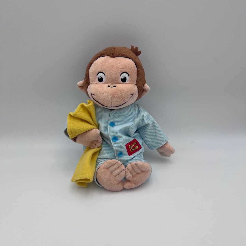 Kohls Cares Curious George Plush Monkey in Blue Striped Pajamas Yellow Blanket